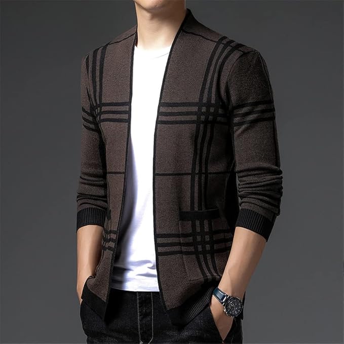 MANSSINO™ | Check Open-Front Knit Cardigan