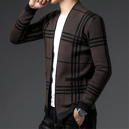 MANSSINO™ | Check Open-Front Knit Cardigan