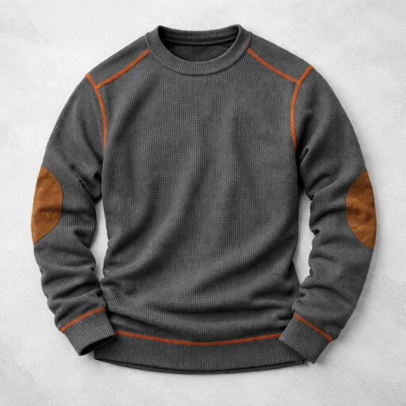 MANSSINO™ | Waffle Knit Elbow-Patch Pullover