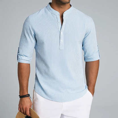 MONVIEL™ | Men's Textured Band-Collar Henley Shirt