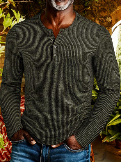 MANSSINO™ | Men's Textured Knit Button-Neck Shirt