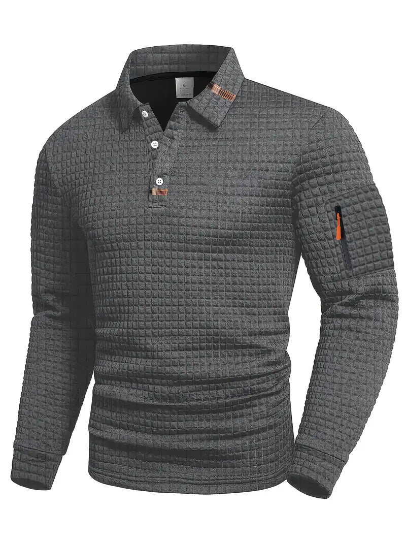 MANSSINO™ | Men's Geometric Textured Long-Sleeve Polo