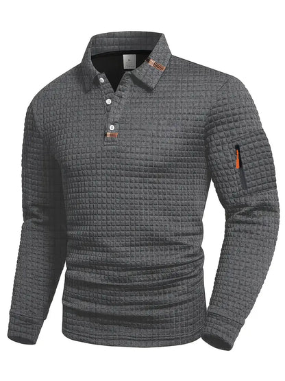 MANSSINO™ | Men's Geometric Textured Long-Sleeve Polo