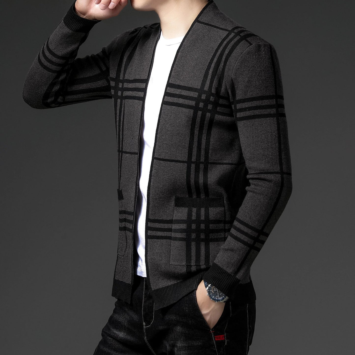 MANSSINO™ | Check Open-Front Knit Cardigan