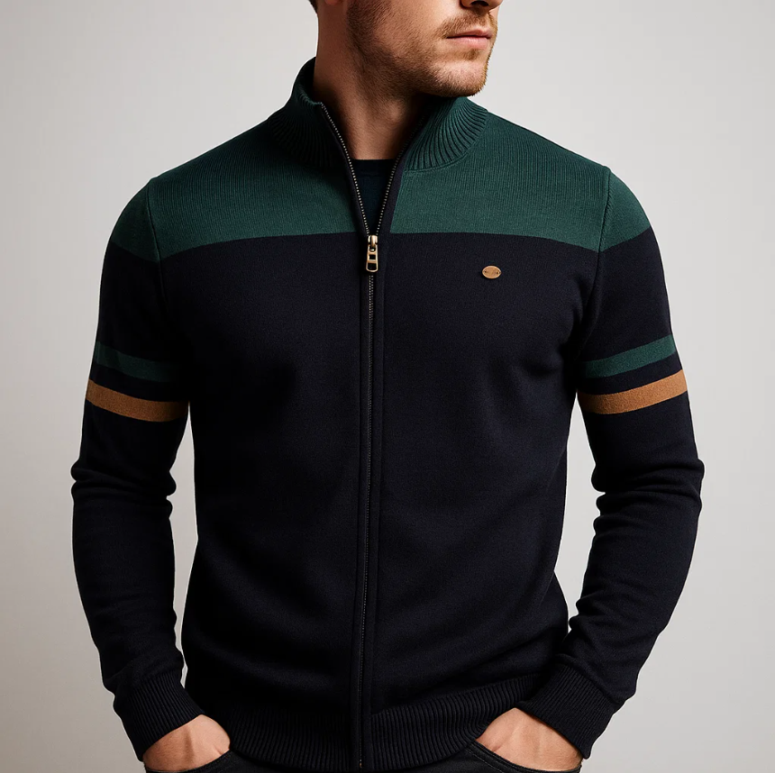 MONVIEL | Colour-Block Zip-Up Hoodie