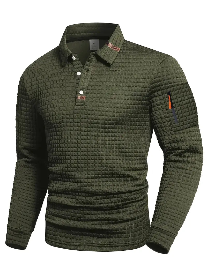 MANSSINO™ | Men's Geometric Textured Long-Sleeve Polo