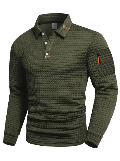 MANSSINO™ | Men's Geometric Textured Long-Sleeve Polo