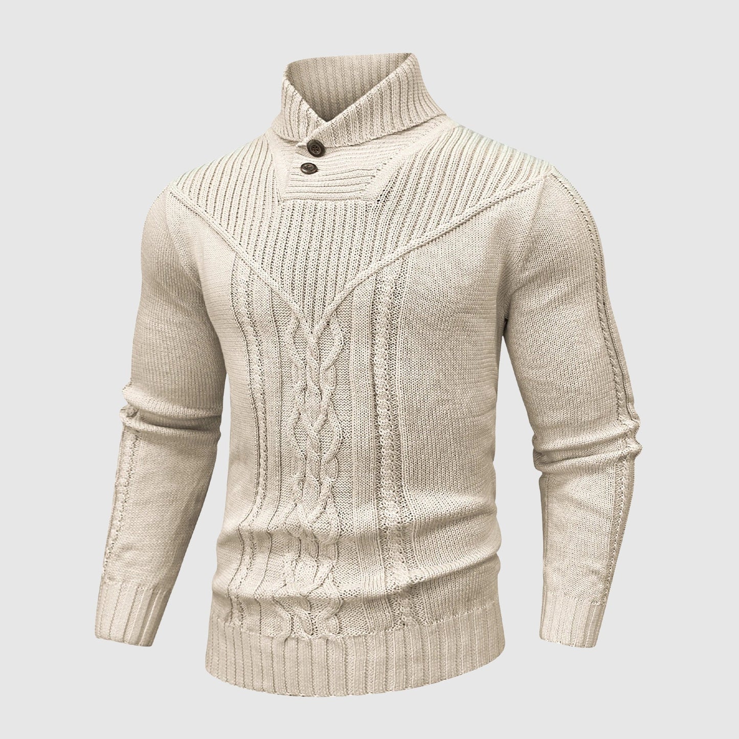 MANSSINO™ | Men's Cable Knit Button-Collar Pullover