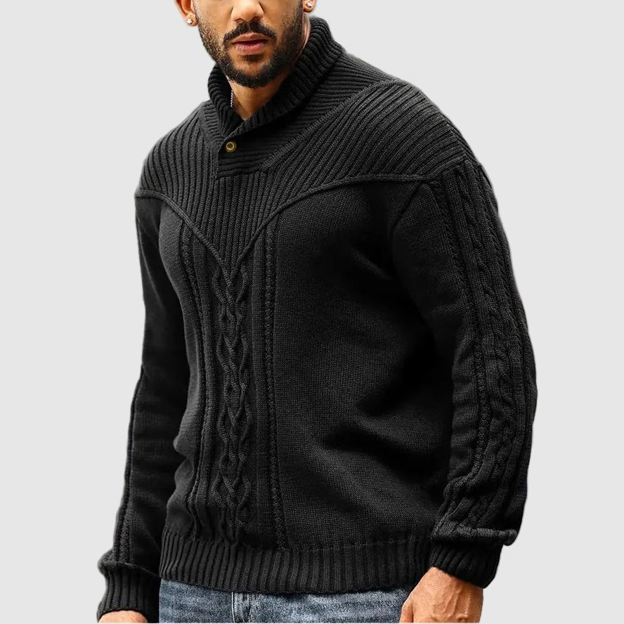 MANSSINO™ | Men's Cable Knit Button-Collar Pullover