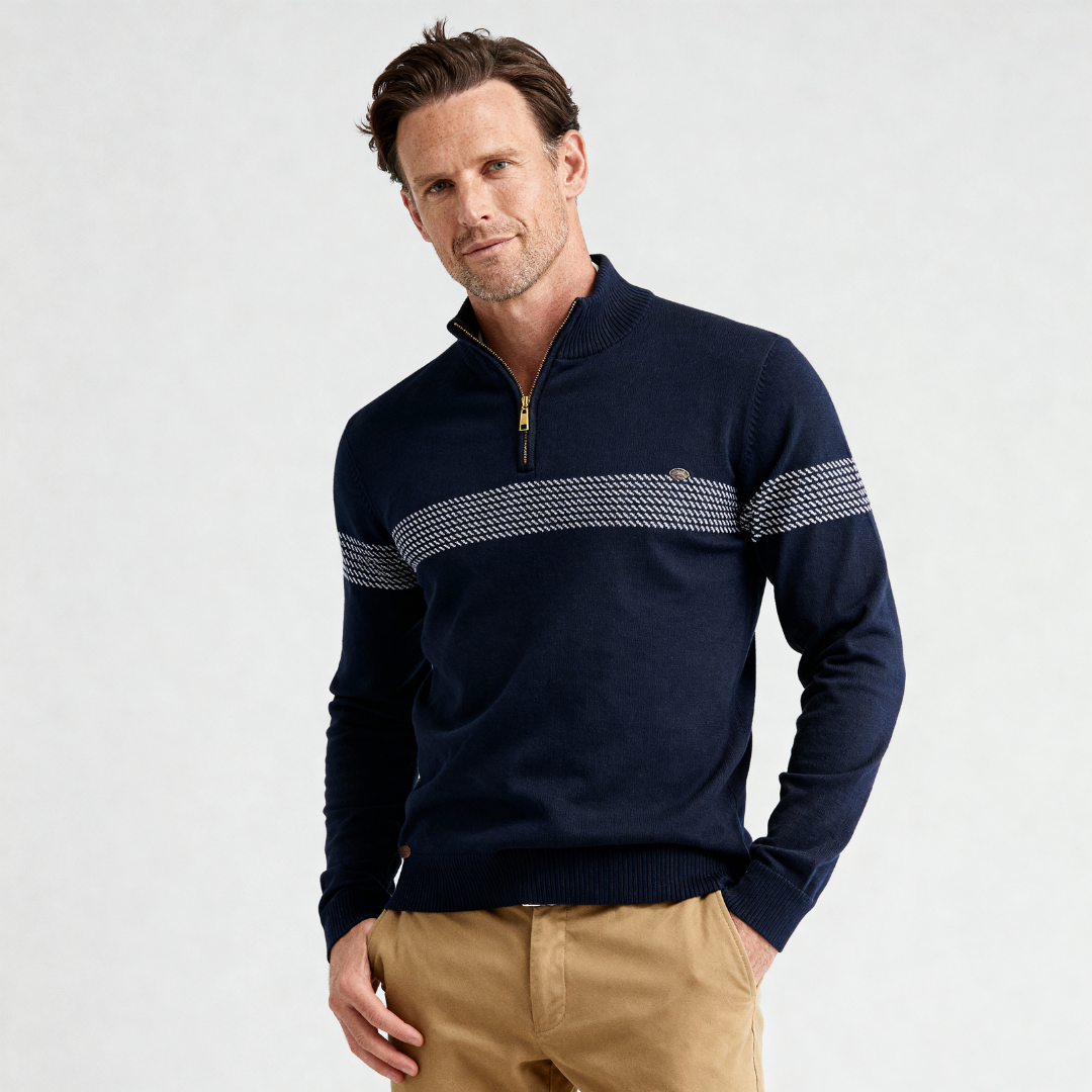 MANSSINO™ | Tonal Stripe Quarter-Zip Pullover