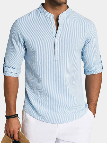 MONVIEL™ | Men's Textured Band-Collar Henley Shirt