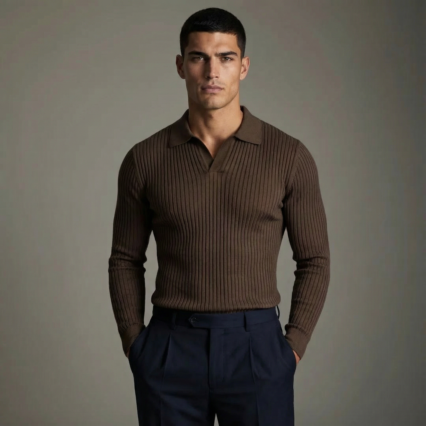 MONVIEL | Open-Collar Knitted Shirt
