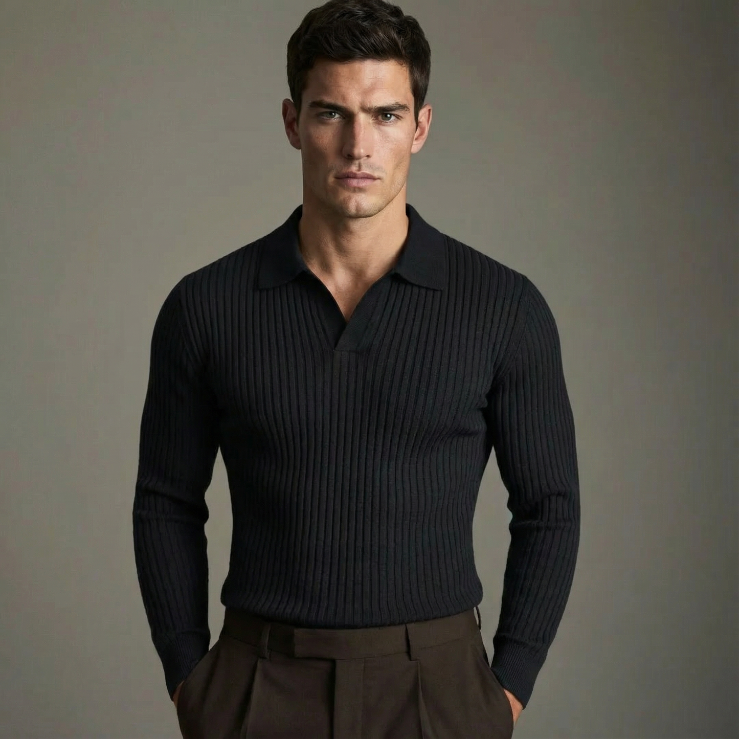 MONVIEL | Open-Collar Knitted Shirt