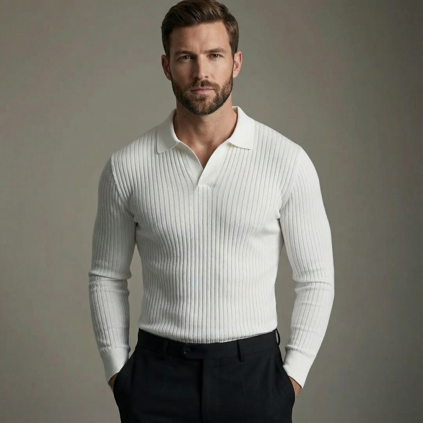 MONVIEL | Open-Collar Knitted Shirt