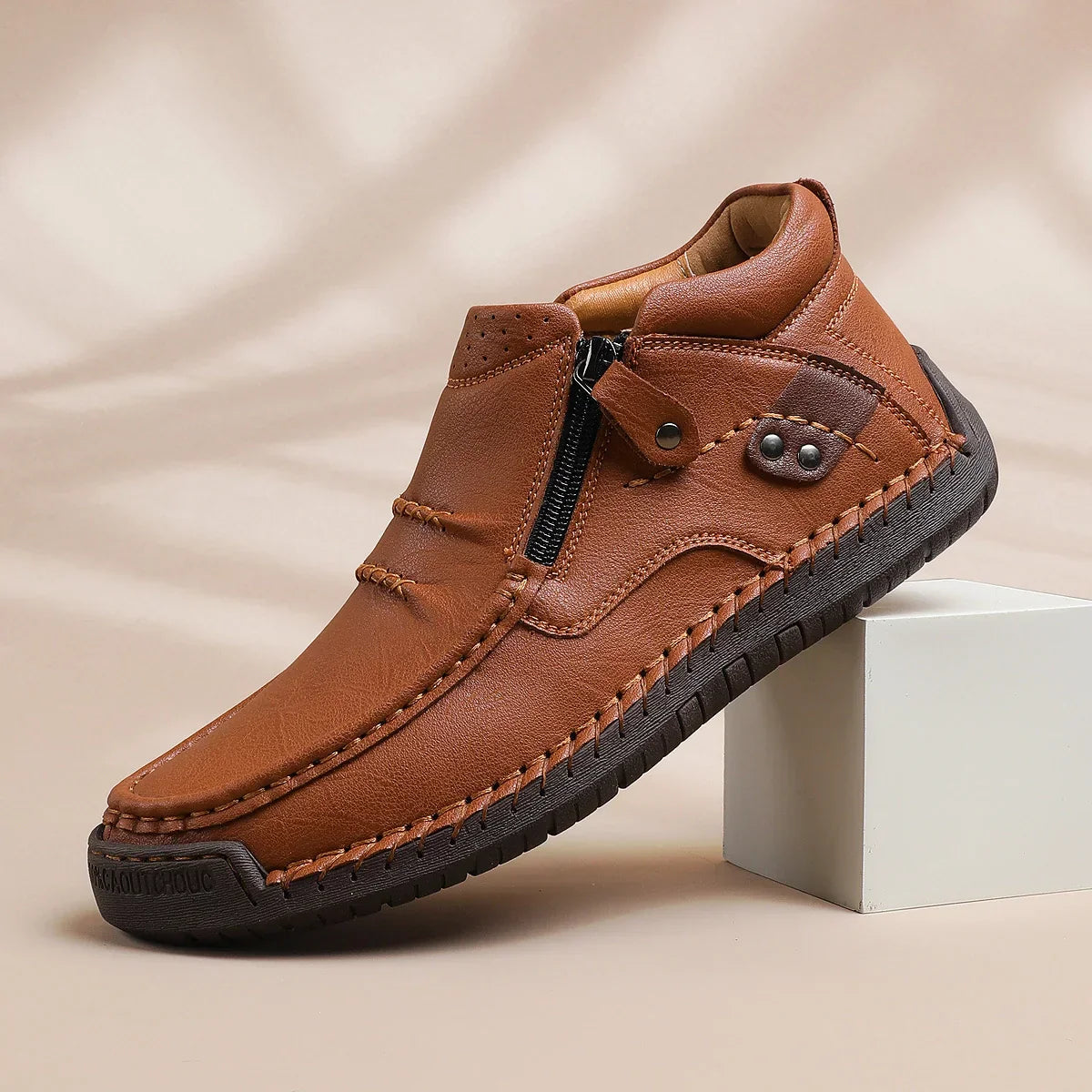 MANSSINO™ | Men's Hand-Stitched Zip Mid-Top with Rivet Detail