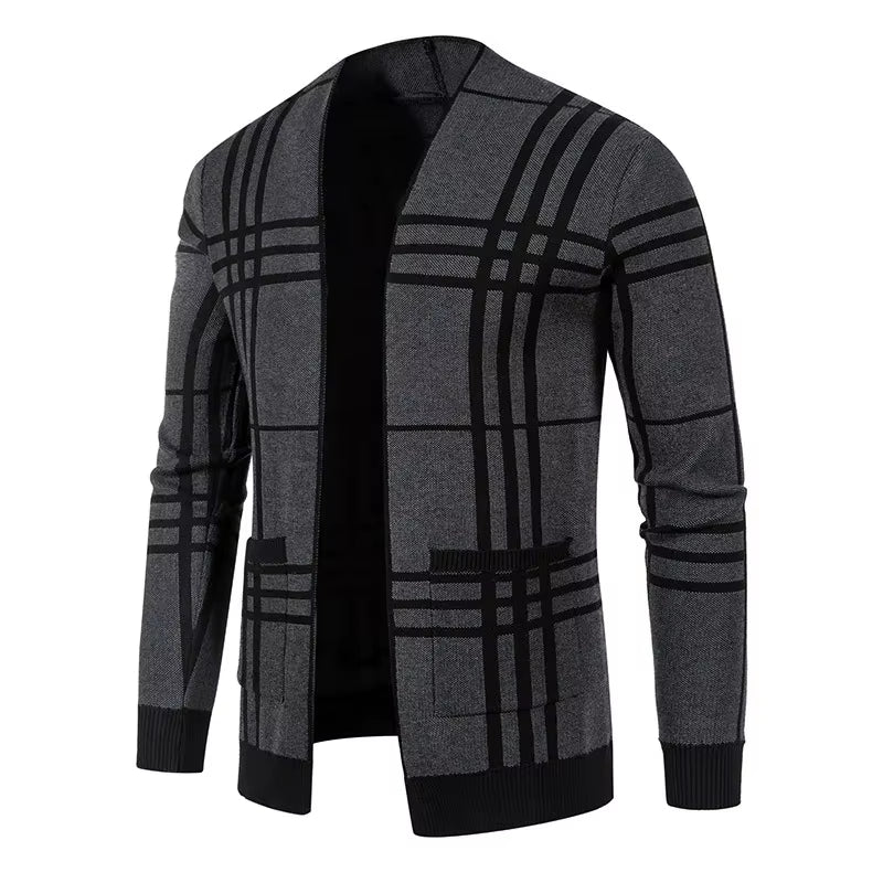 MANSSINO™ | Check Open-Front Knit Cardigan