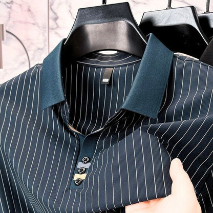 MONVIEL™ | Fine-Stripe Contrast-Cuff Polo