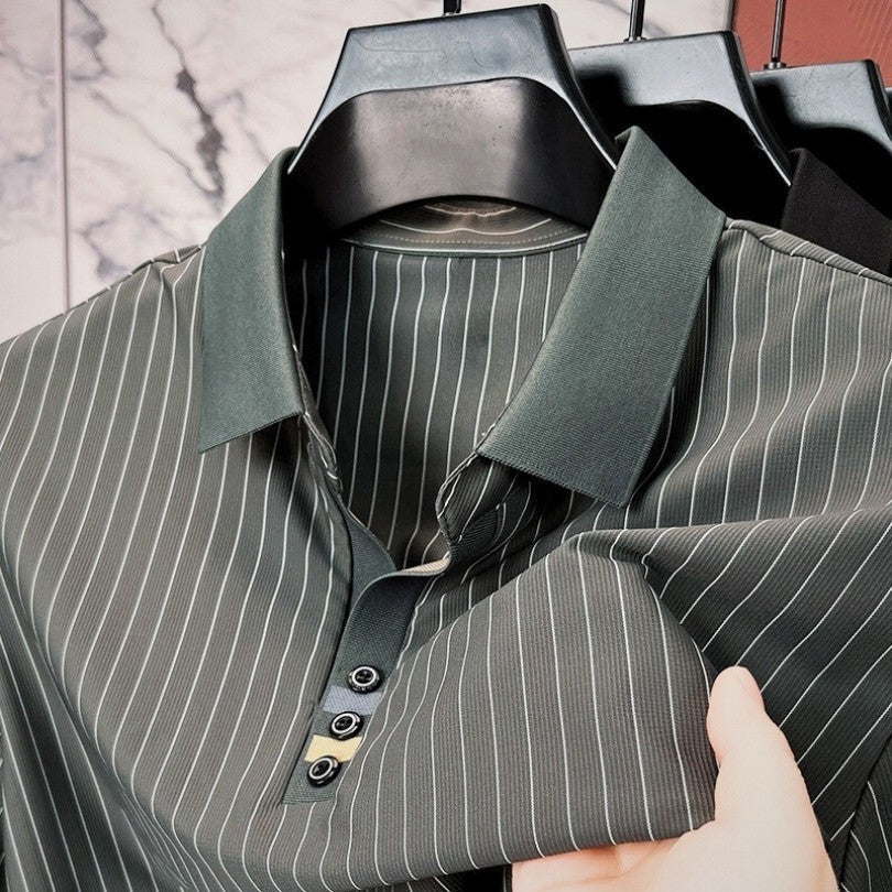 MONVIEL™ | Fine-Stripe Contrast-Cuff Polo