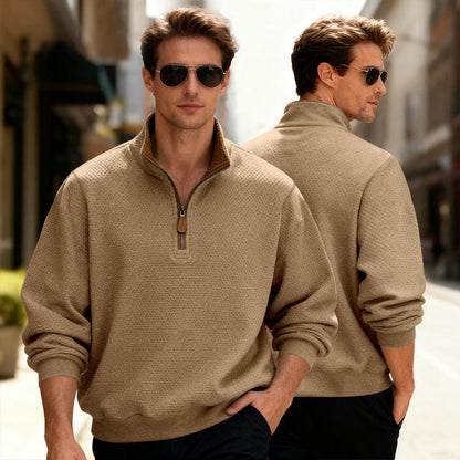 MANSSINO™ | Waffle-Knit Quarter-Zip Stand Collar Pullover