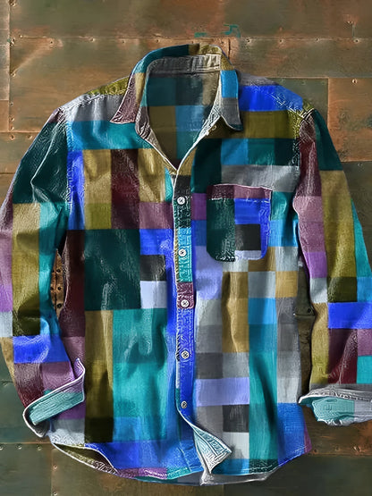 MONVIEL™ | Men's Mosaic Color-Block Long-Sleeve Shirt