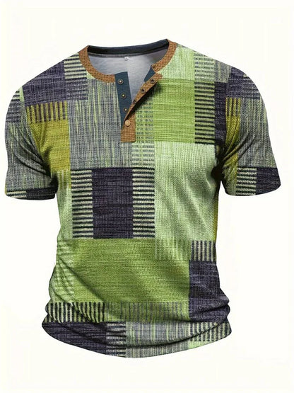 MONVIEL™ | Men's Patchwork Print Henley T-Shirt
