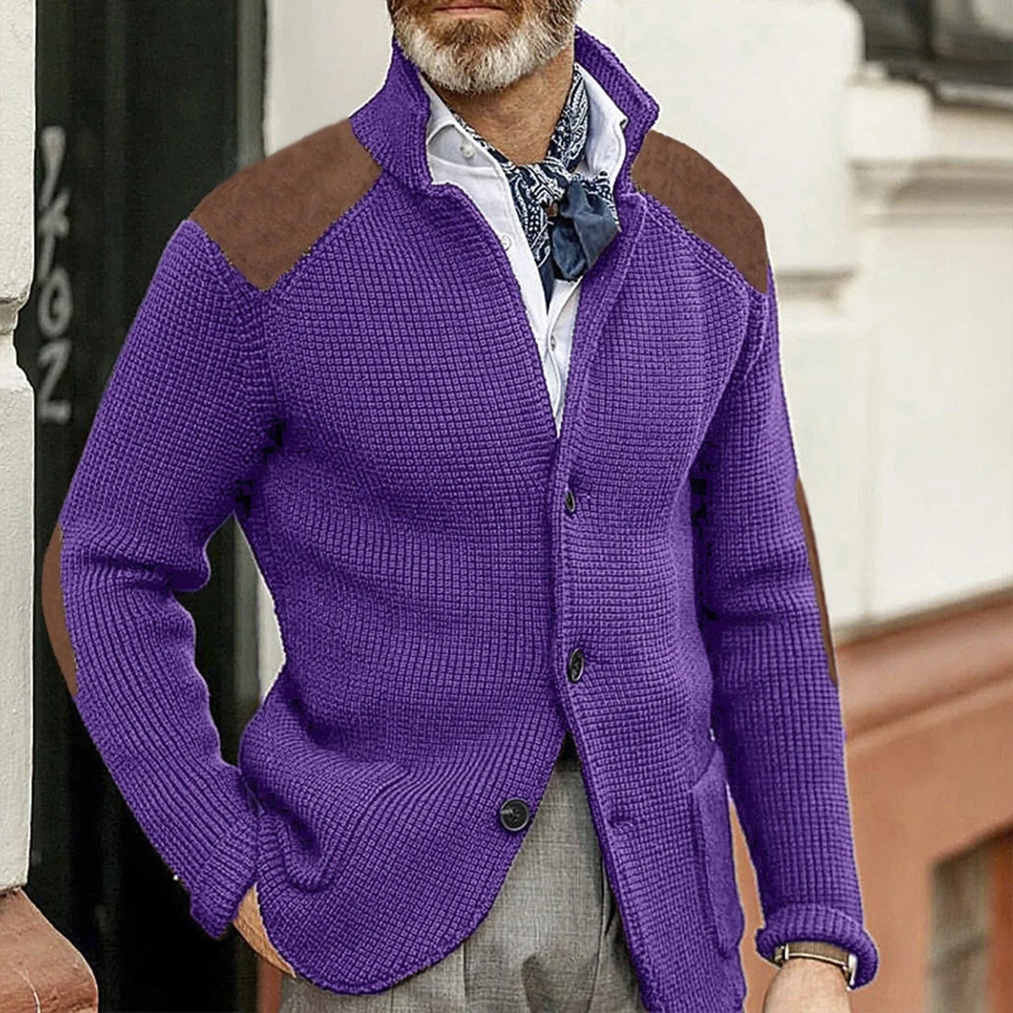 MANSSINO™ | Knit Jacket with Suede Patches