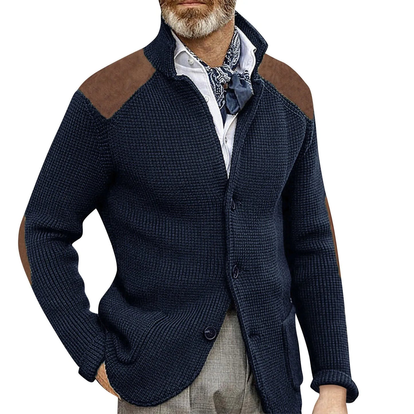 MANSSINO™ | Knit Jacket with Suede Patches