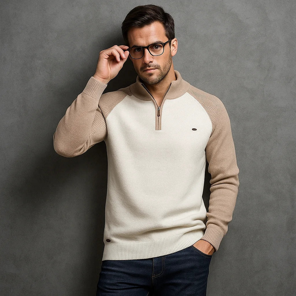 MANSSINO™ | Cotton Knit Quarter-Zip Sweater