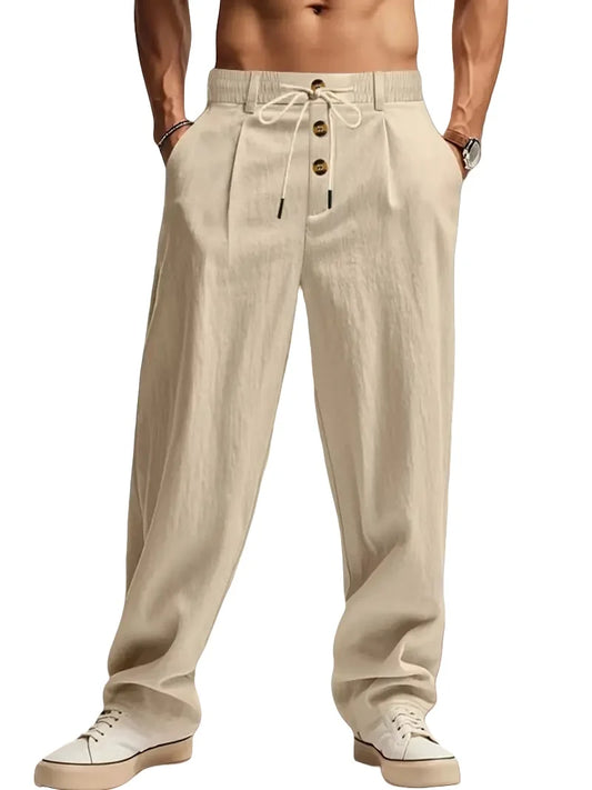 MANSSINO™ | Men's Cotton-Linen Straight-Leg Drawstring Trousers