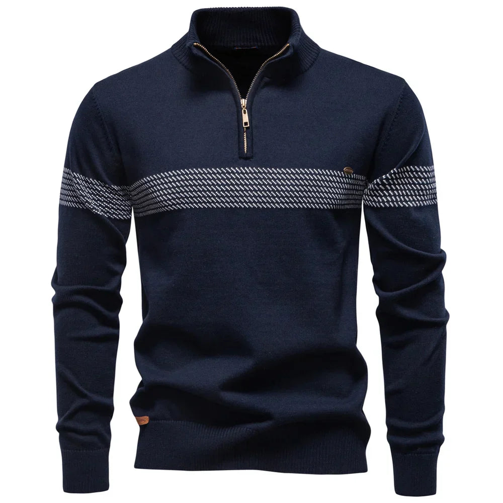 MANSSINO™ | Men's Chest Stripe Half-Zip Knit Pullover