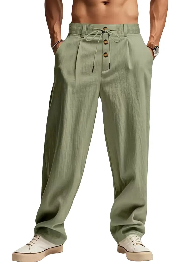 MANSSINO™ | Men's Cotton-Linen Straight-Leg Drawstring Trousers