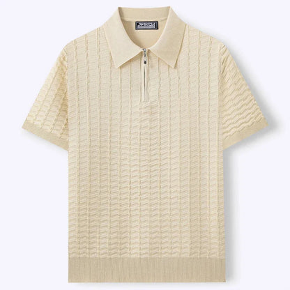 MONVIEL™ | Men's Textured Knit Zip-Collar Polo