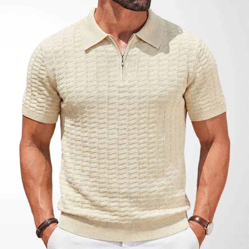 MONVIEL™ | Men's Textured Knit Zip-Collar Polo