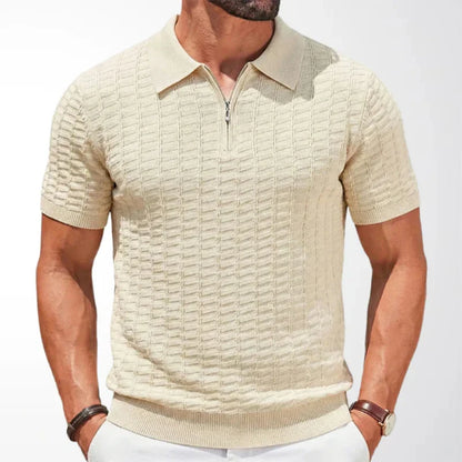 MONVIEL™ | Men's Textured Knit Zip-Collar Polo