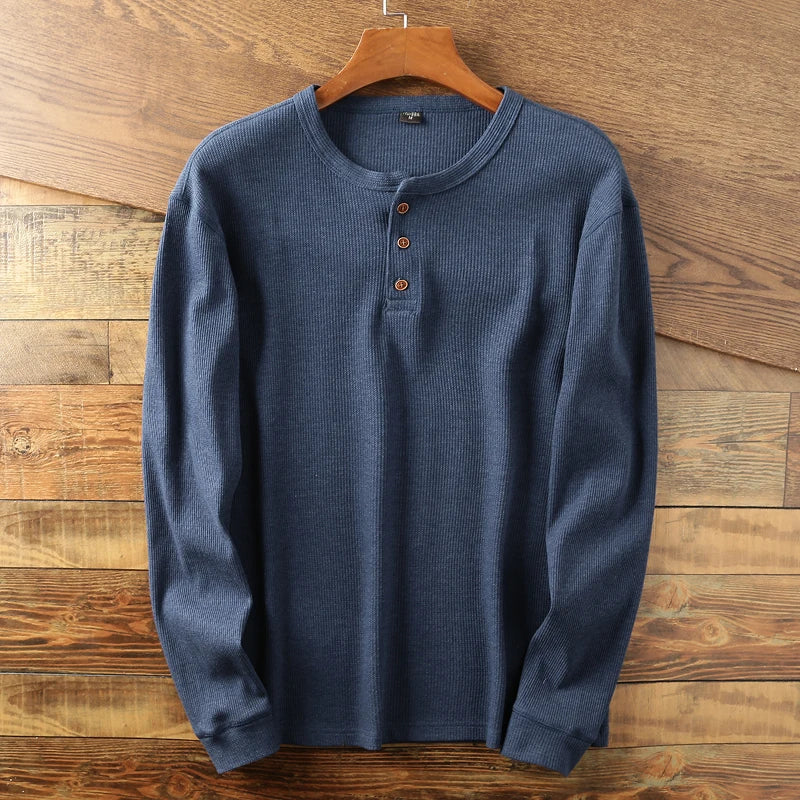 MANSSINO™ | Men's Waffle Knit Long-Sleeve Henley