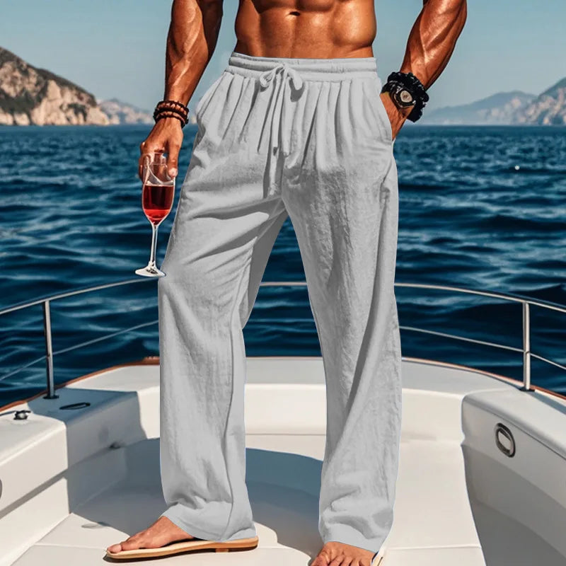MANSSINO™ | Men's Wide-Leg Sky Blue Linen Trousers