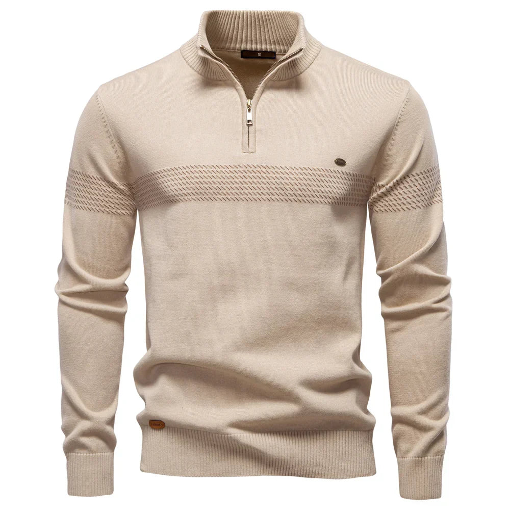 MANSSINO™ | Men's Chest Stripe Half-Zip Knit Pullover