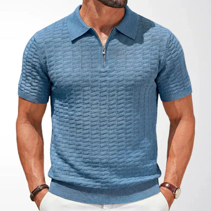 MONVIEL™ | Men's Textured Knit Zip-Collar Polo