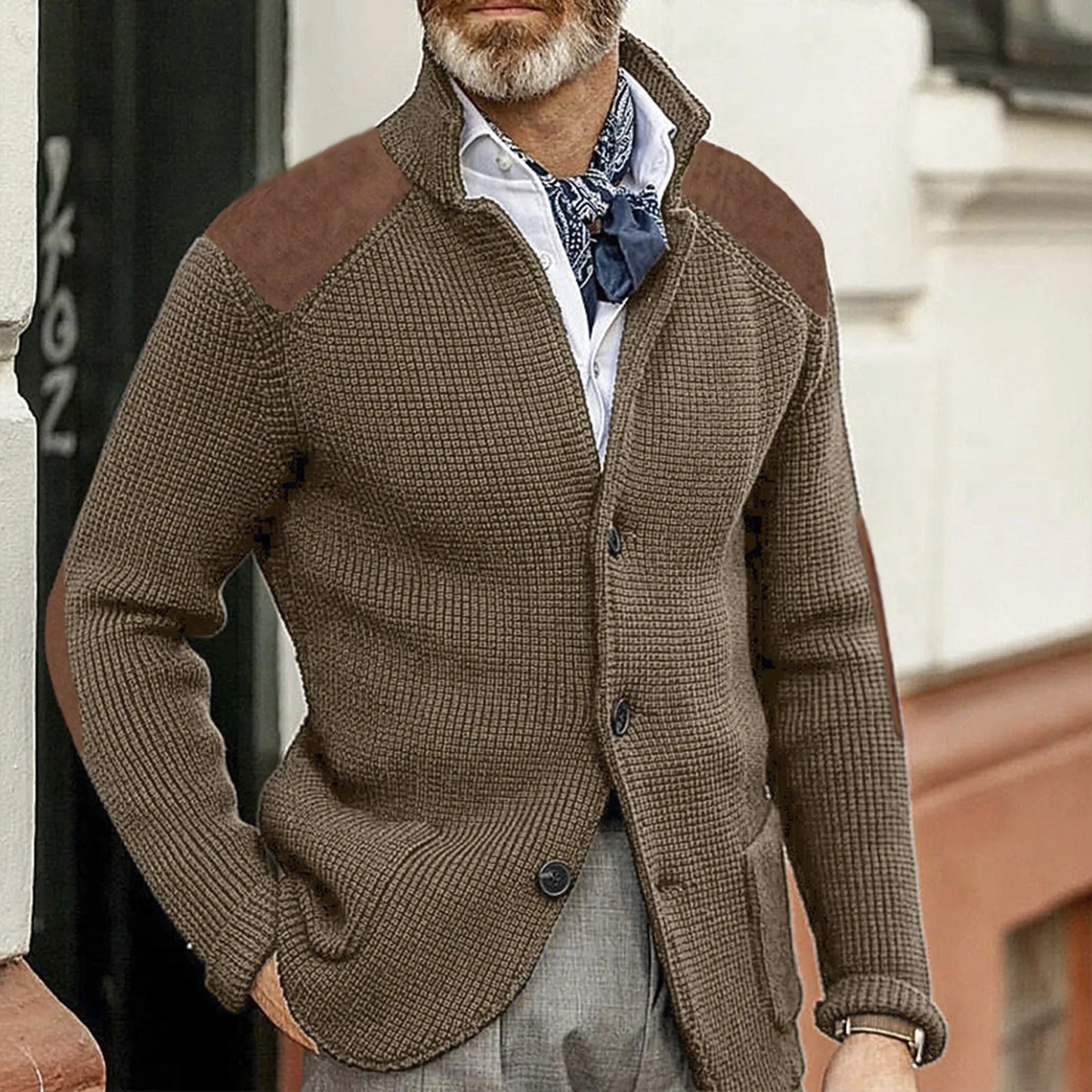 MANSSINO™ | Knit Jacket with Suede Patches