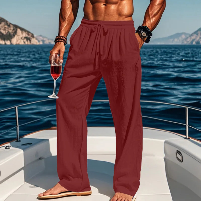 MANSSINO™ | Men's Wide-Leg Sky Blue Linen Trousers