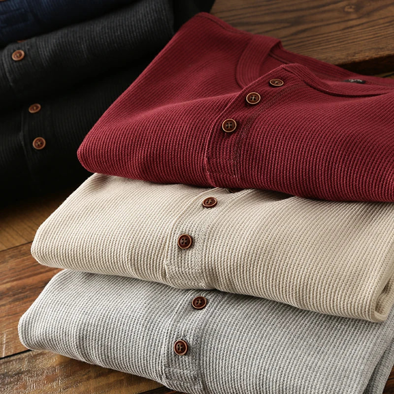 MANSSINO™ | Men's Waffle Knit Long-Sleeve Henley