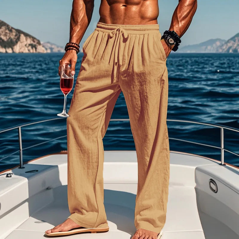 MANSSINO™ | Men's Wide-Leg Sky Blue Linen Trousers