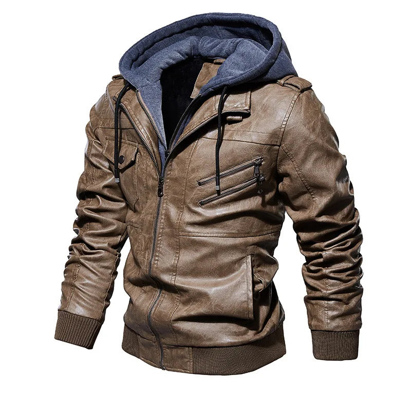 MONVIEL | Hooded Leather Jacket