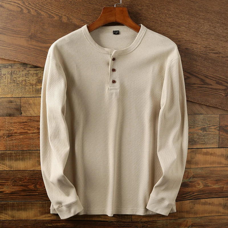 MANSSINO™ | Men's Waffle Knit Long-Sleeve Henley