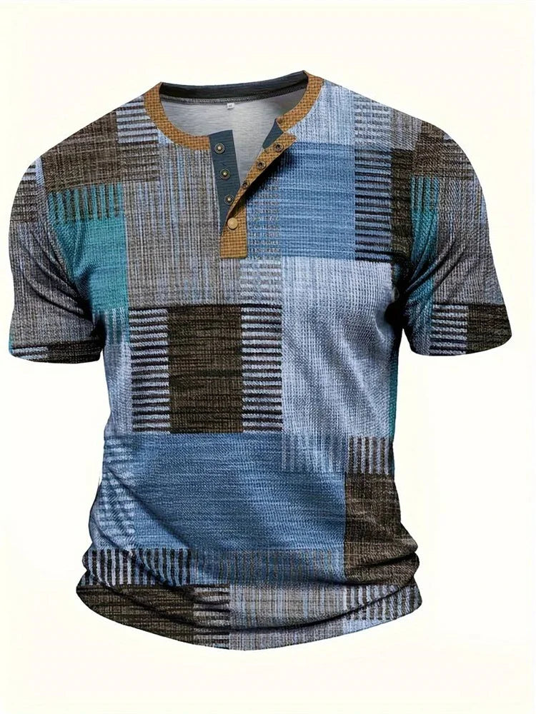MONVIEL™ | Men's Patchwork Print Henley T-Shirt