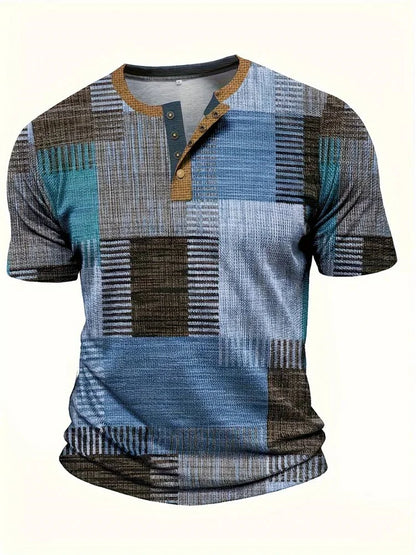 MONVIEL™ | Men's Patchwork Print Henley T-Shirt