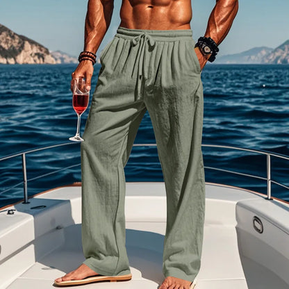 MANSSINO™ | Men's Wide-Leg Sky Blue Linen Trousers