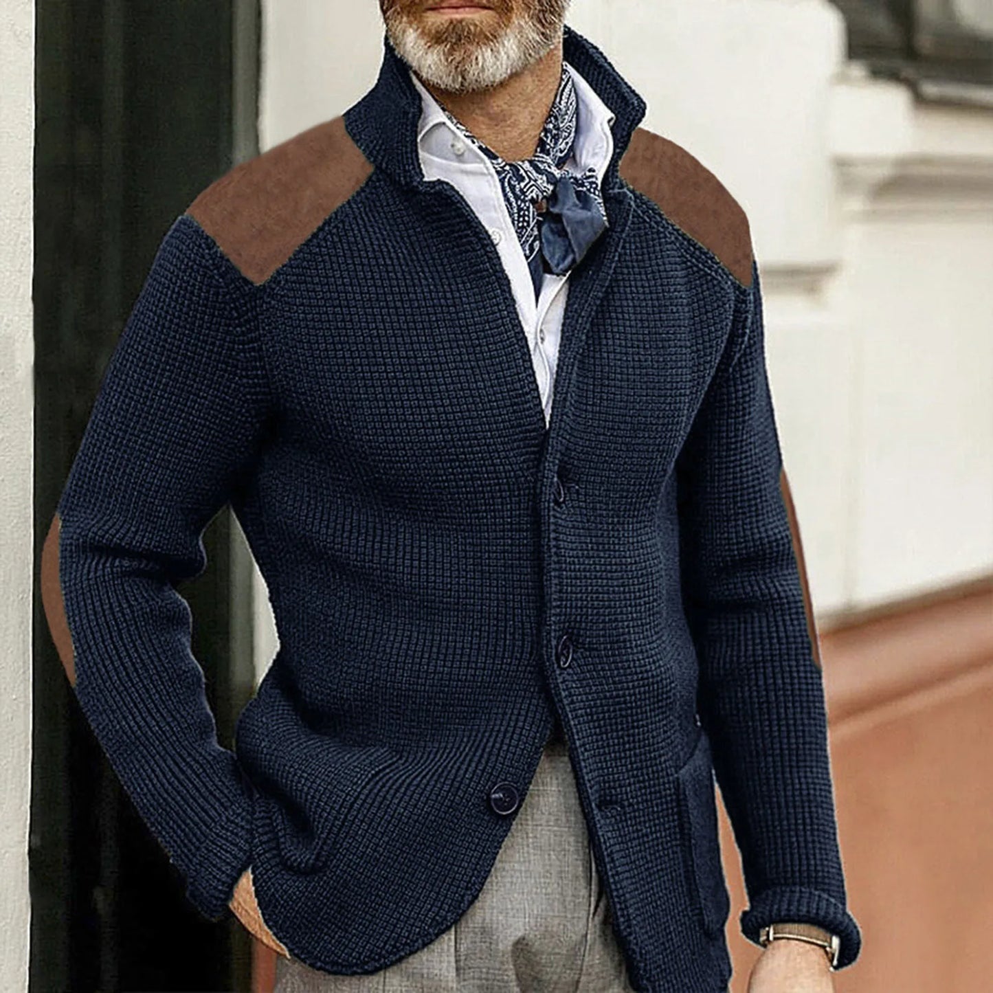 MANSSINO™ | Knit Jacket with Suede Patches