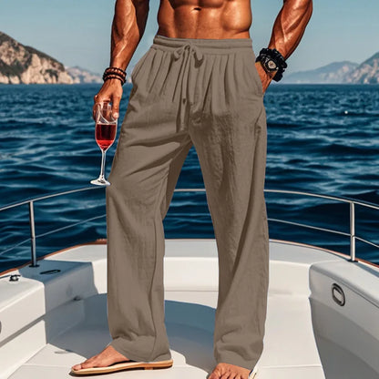 MANSSINO™ | Men's Wide-Leg Sky Blue Linen Trousers