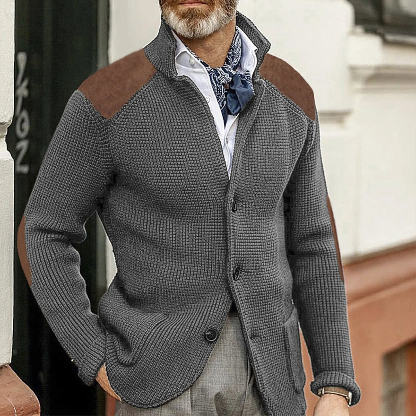MANSSINO™ | Knit Jacket with Suede Patches